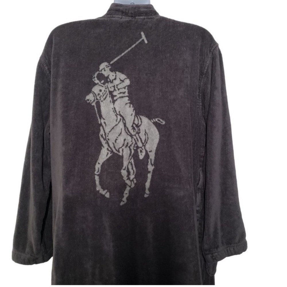 Polo Ralph Lauren Gray Terry Velour kimono style bathrobe EUC size L/XL - Picture 3 of 11